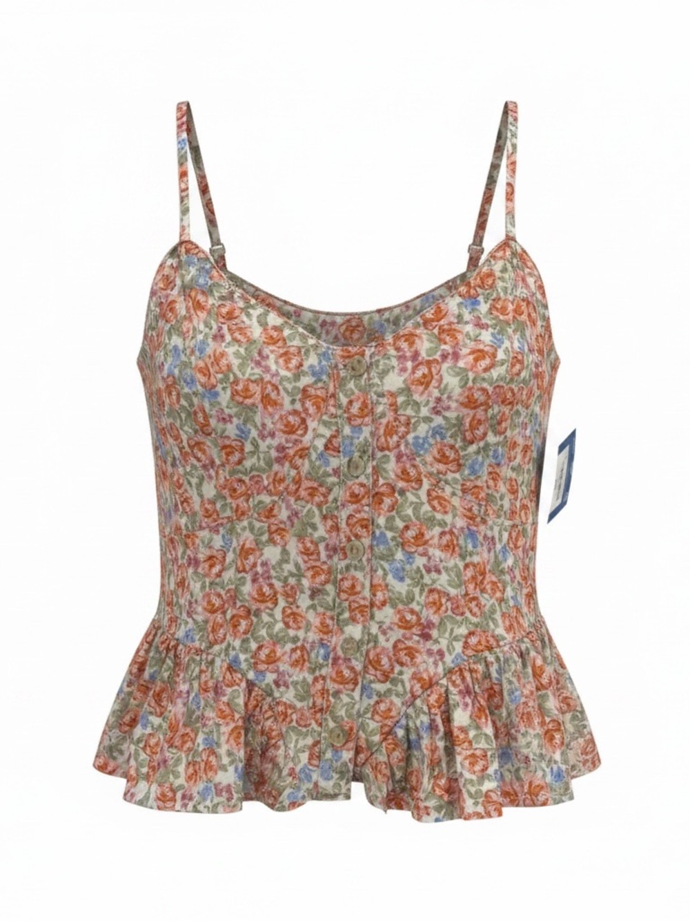 Arizona Jean Company Floral Button Cami in Red, Blue & Green